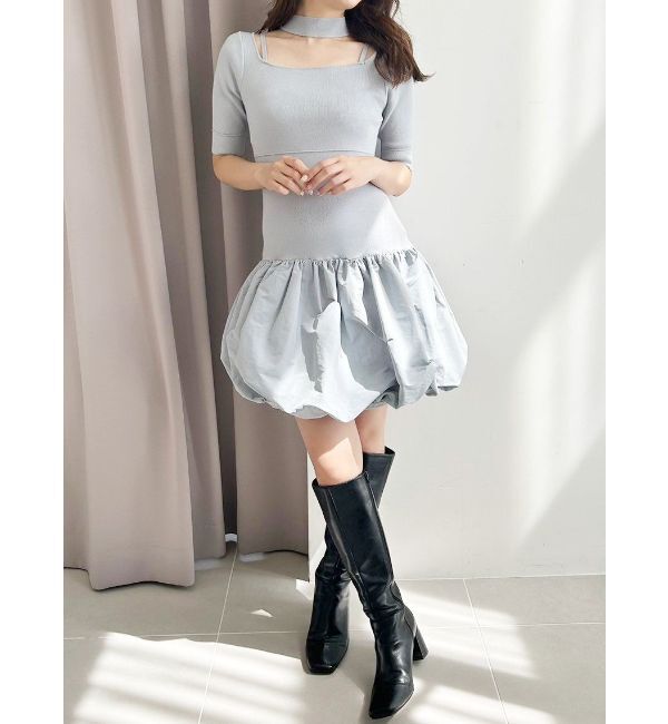 MERCURYDUO「バルーンドッキングミニニットワンピース」|ワンピース|ブルー