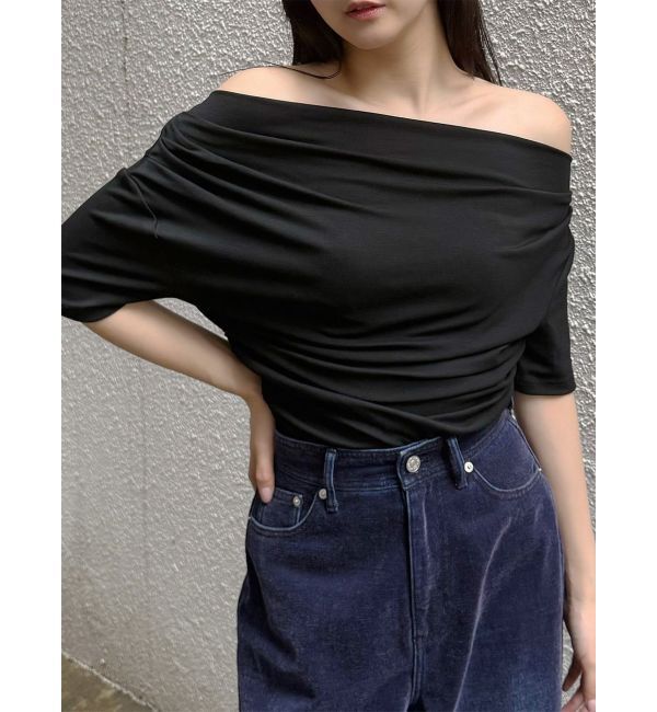 MURUA「ドレープワンショルダートップス」|Tシャツ・カットソー|ブラック