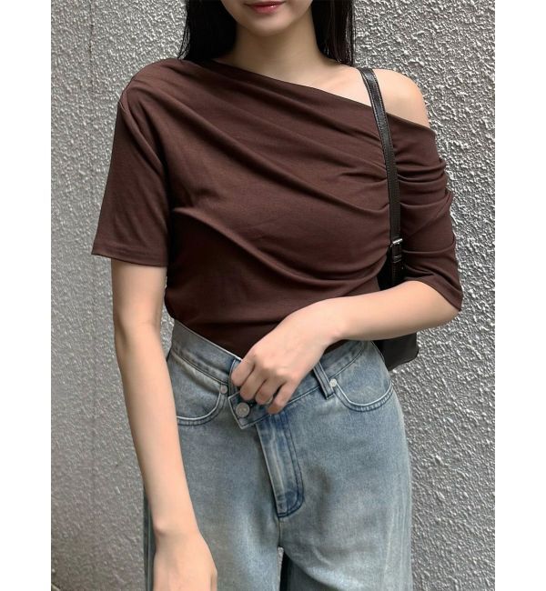 MURUA「ドレープワンショルダートップス」|Tシャツ・カットソー|ブラウン