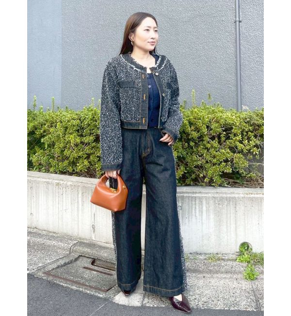 LAGUNAMOON「ツイードライクノーカラーデニムジャケット」|デニムジャケット|