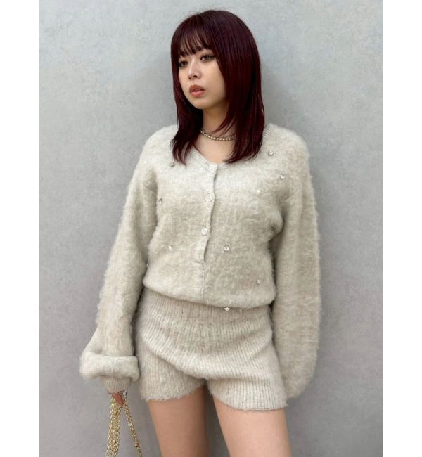 EVRIS「bijouシャギーニットロンパース」|オールインワン|ホワイト