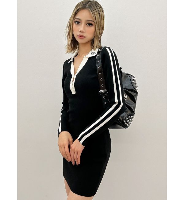 GYDA「ラインスリーブポロニットワンピース」|ワンピース|