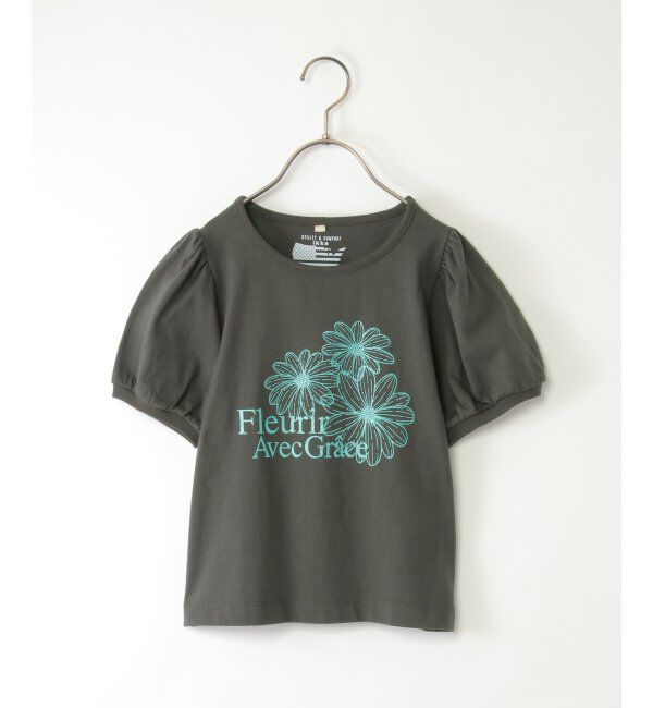 ikka kids「【親子おそろい】ボリュームパフ袖プリントTシャツ（120~160cm）」|Tシャツ・カットソー|ダークグレー