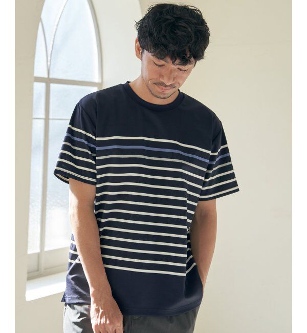 ikka「【接触冷感／吸水速乾】アーバンドライパネルボーダーTシャツ」|Tシャツ・カットソー|ネイビーブルー