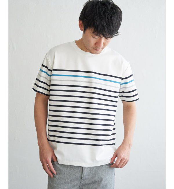 ikka「【接触冷感／吸水速乾】アーバンドライパネルボーダーTシャツ」|Tシャツ・カットソー|