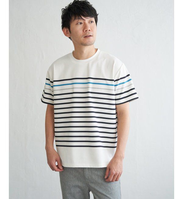 ikka「【接触冷感／吸水速乾】アーバンドライパネルボーダーTシャツ」|Tシャツ・カットソー|