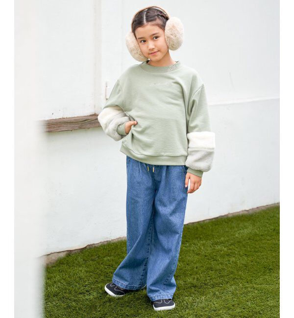 ikka kids「袖ファー刺繍ラインストーンプルオーバー（120~160cm）」|Tシャツ・カットソー|