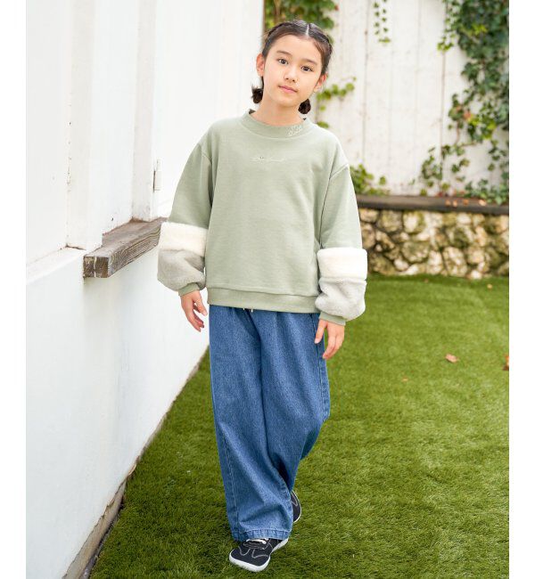 ikka kids「袖ファー刺繍ラインストーンプルオーバー（120~160cm）」|Tシャツ・カットソー|