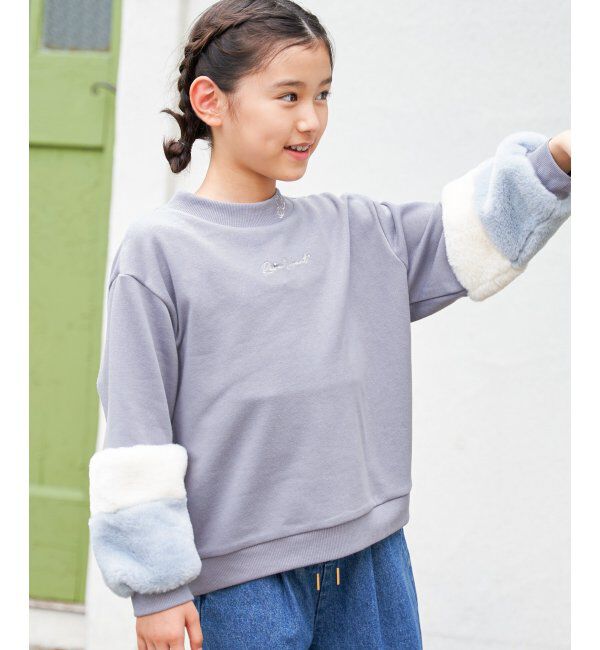ikka kids「袖ファー刺繍ラインストーンプルオーバー（120~160cm）」|Tシャツ・カットソー|ブルー