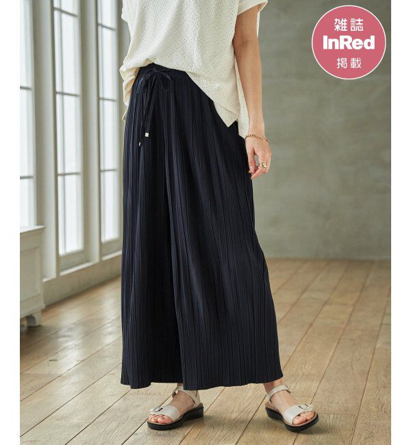 ikka「【雑誌InRed6月号掲載】さらっとプリーツワイドパンツ【親子コーデ】」|キュロット|ダークネイビー