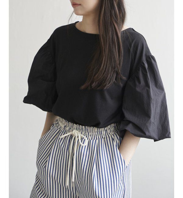 VENCE share style「天竺袖ナイロンバルーンプルオーバー」|Tシャツ・カットソー|ブラック