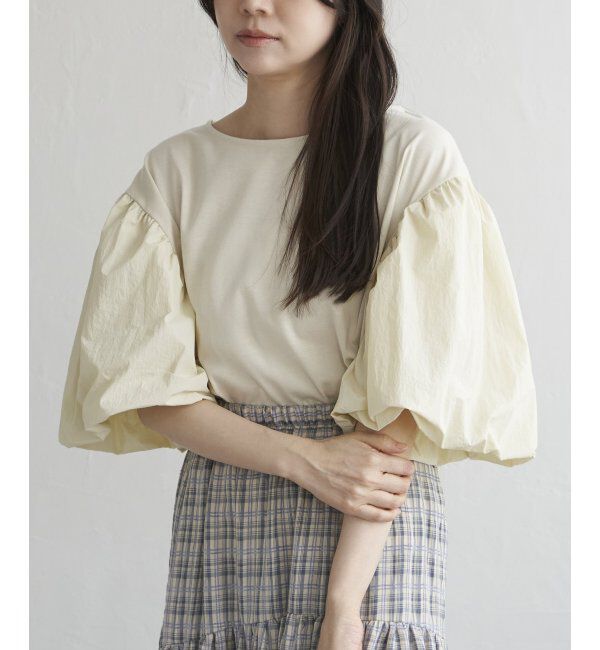 VENCE share style「天竺袖ナイロンバルーンプルオーバー」|Tシャツ・カットソー|クリーム