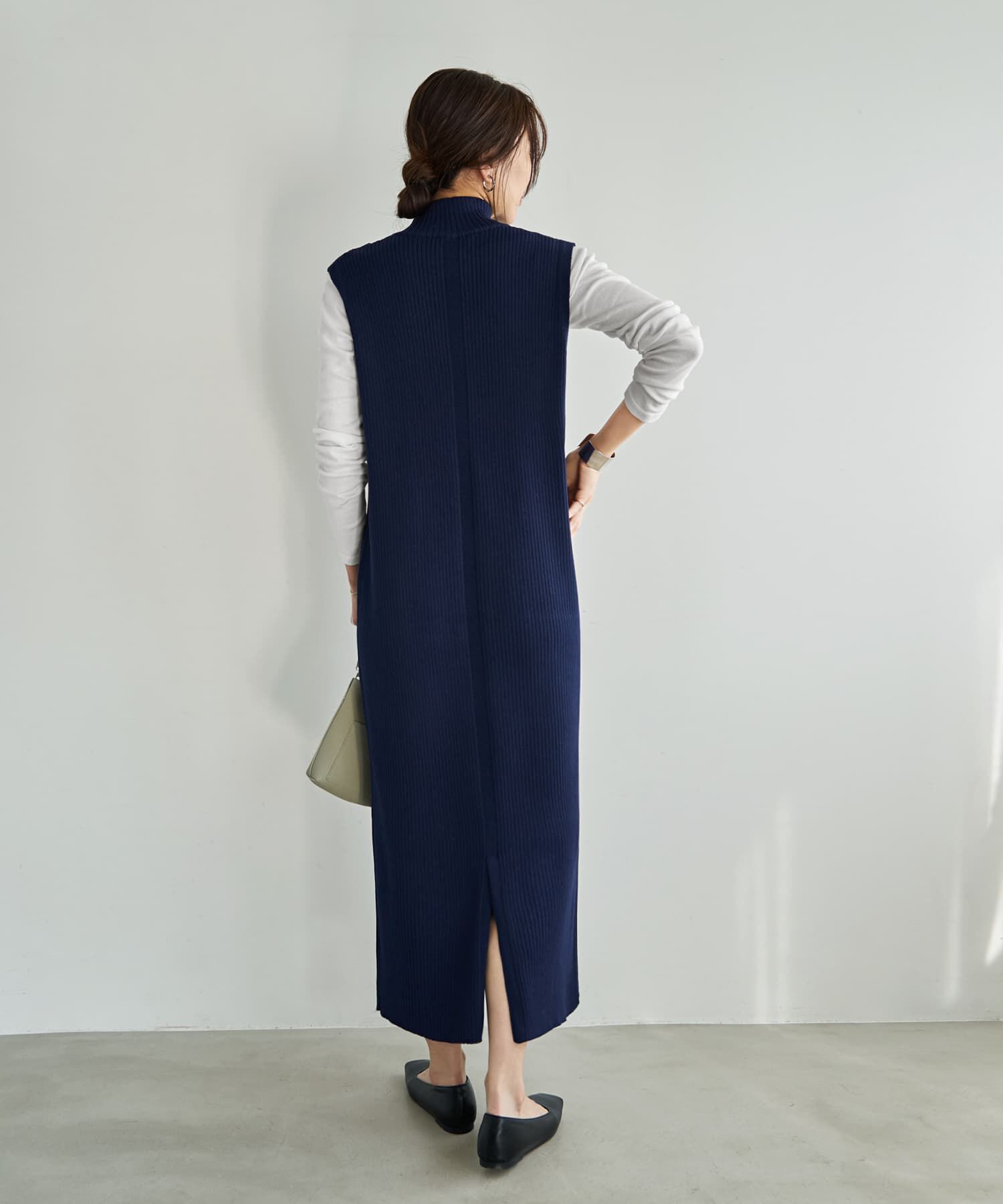 STYLE DELI「ジップ付きスタンドネックのリブニットワンピース」|ワンピース|