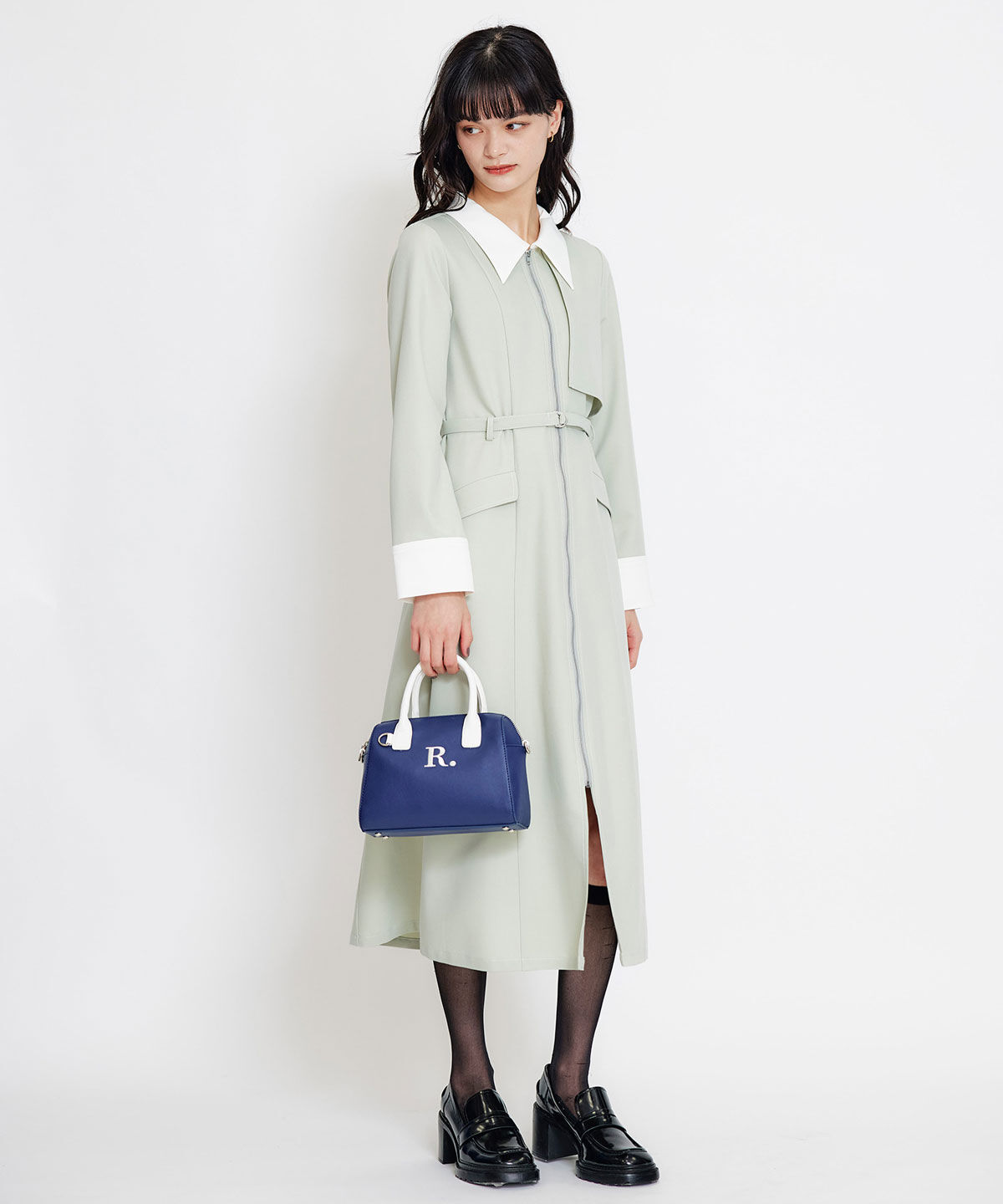 REDYAZEL「フロントZIPバイカラーロングシャツワンピース」|ワンピース|