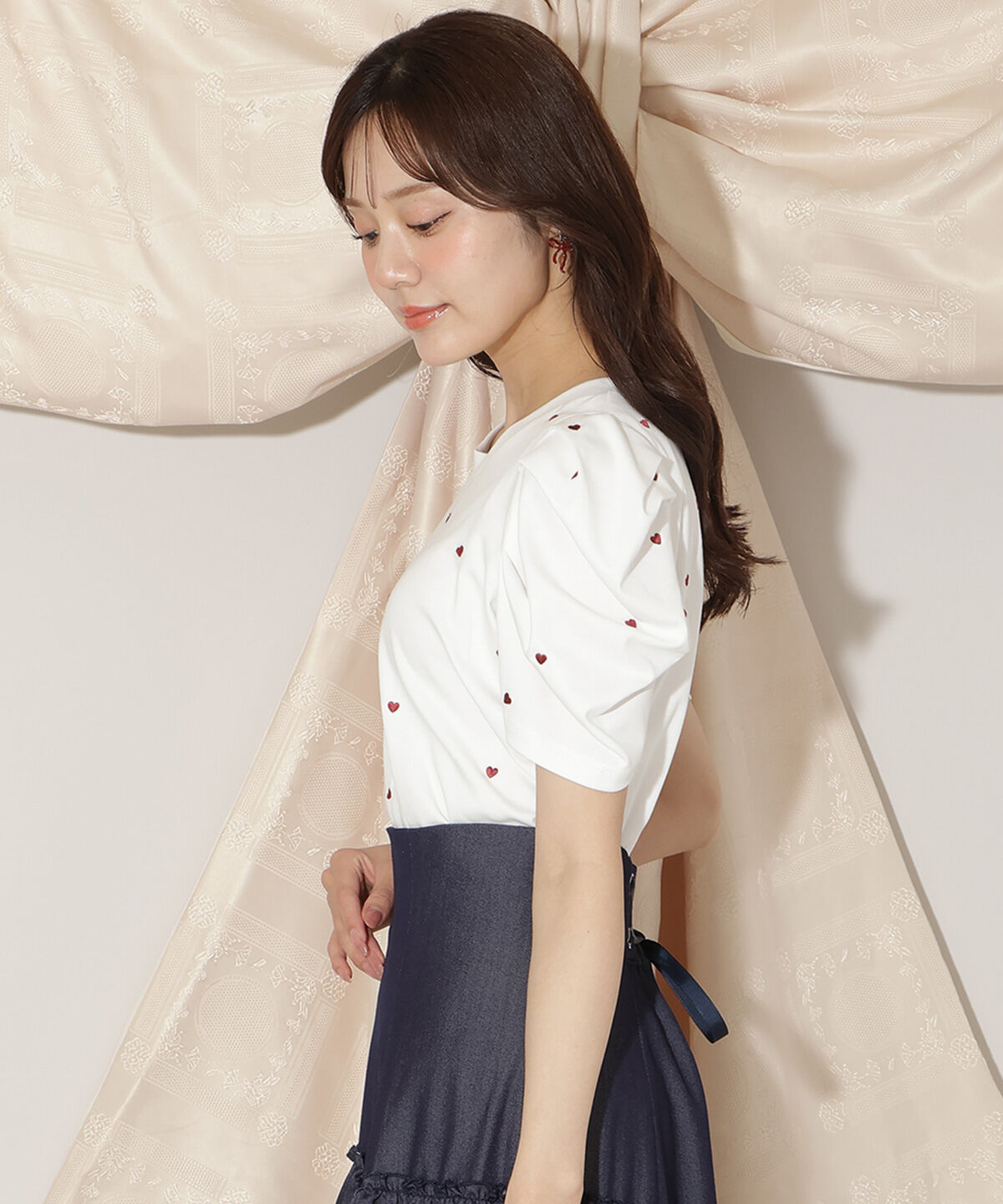 WILLSELECTION「ハート刺繍タックスリーブTシャツ」|Tシャツ・カットソー|