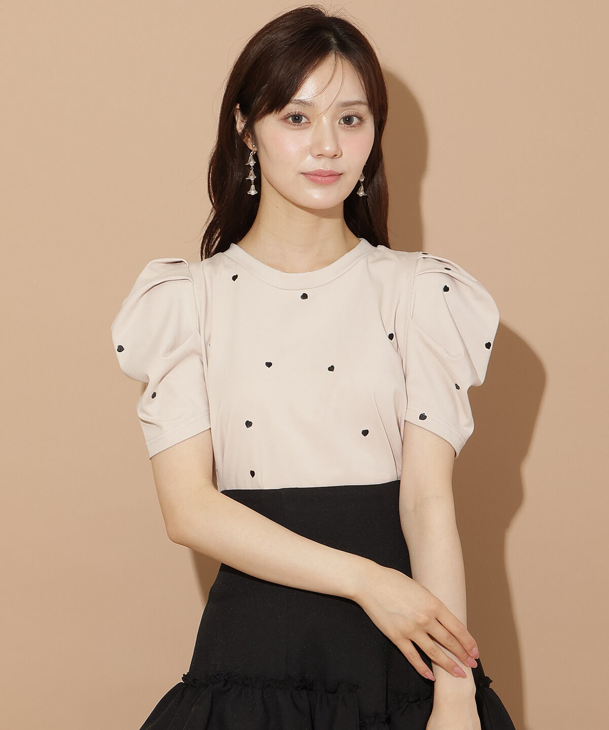 WILLSELECTION「ハート刺繍タックスリーブTシャツ」|Tシャツ・カットソー|ピンク