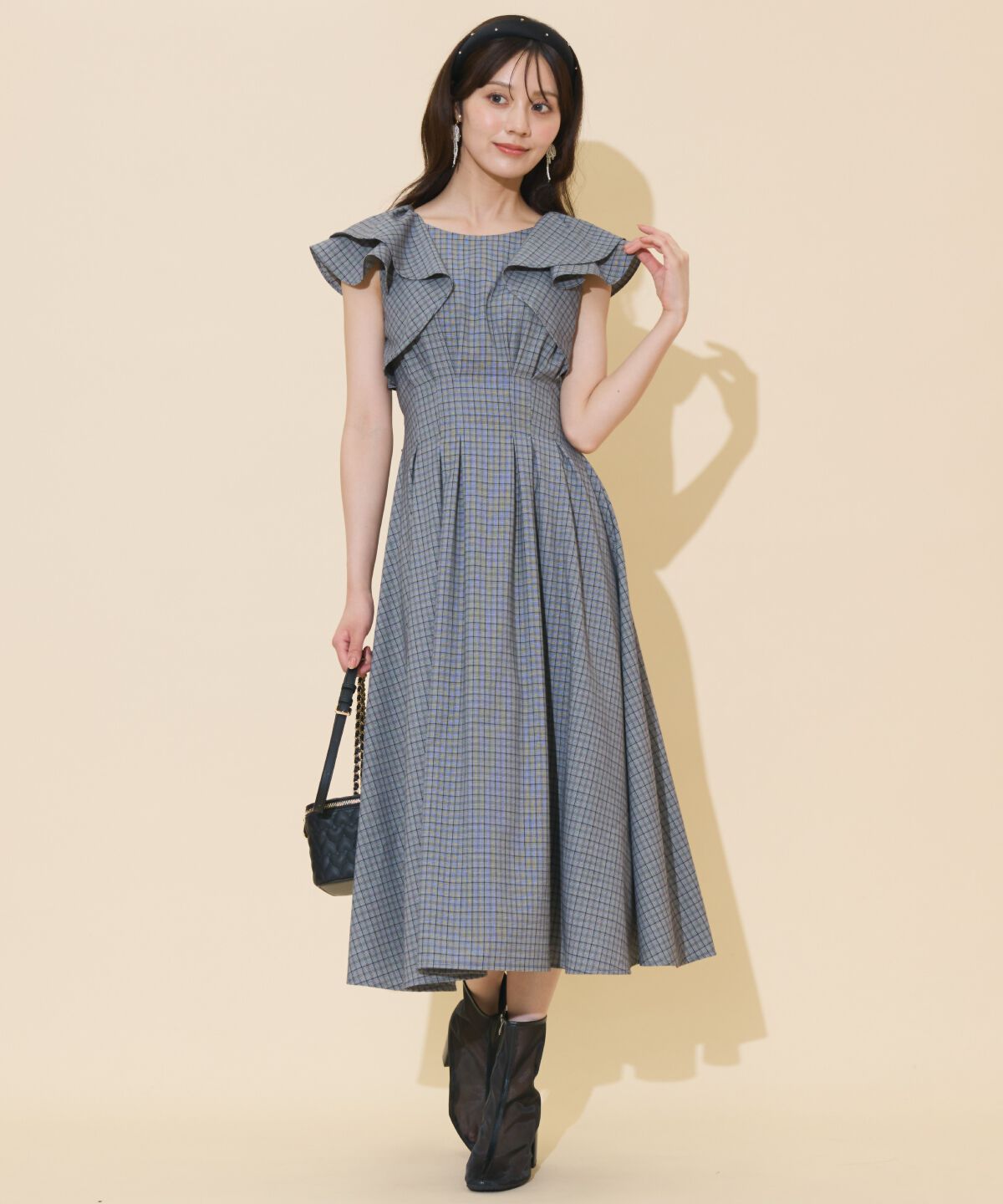 WILLSELECTION「ラッフルスリーブバックリボンワンピース」|ワンピース|黒系チェック