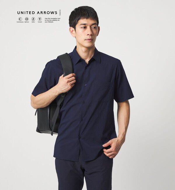 UNITED ARROWS「ショートスリーブ レギュラーカーラーシャツ UA COZY ヨコストレッチ 撥水」|シャツ・ブラウス|NAVY