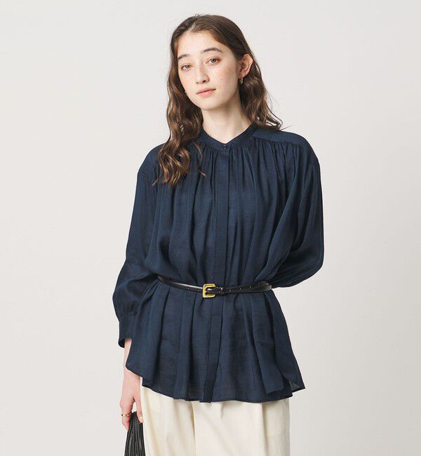 UNITED ARROWS「ラミー バンドカラー シャツ ‐ウォッシャブル‐」|シャツ・ブラウス|NAVY