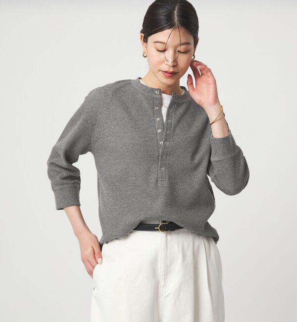 UNITED ARROWS green label relaxing「【WEB限定】＜at ease＞ワッフル ヘンリーネック 5分袖 カットソー」|Tシャツ・カットソー|