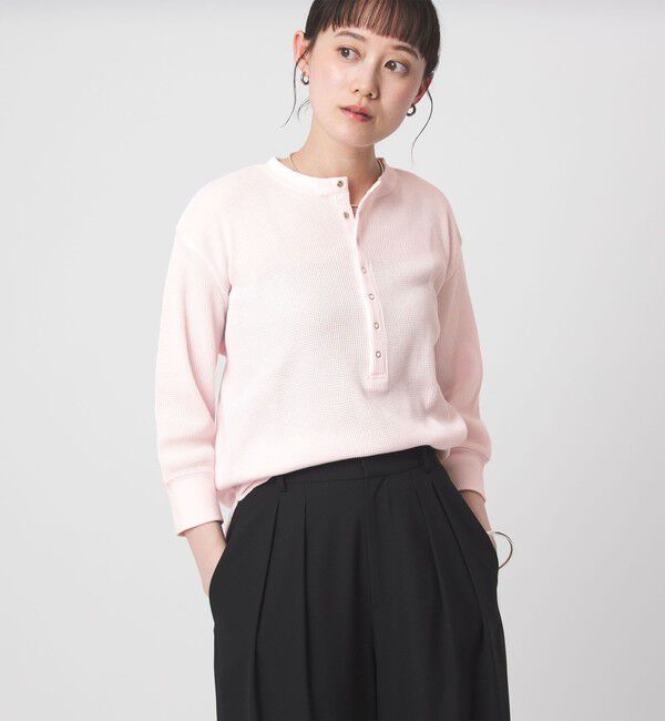 UNITED ARROWS green label relaxing「【WEB限定】＜at ease＞ワッフル ヘンリーネック 5分袖 カットソー」|Tシャツ・カットソー|LT.PINK