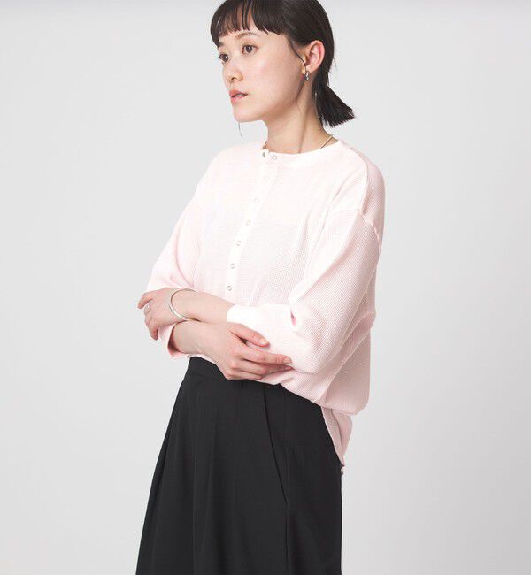 UNITED ARROWS green label relaxing「【WEB限定】＜at ease＞ワッフル ヘンリーネック 5分袖 カットソー」|Tシャツ・カットソー|