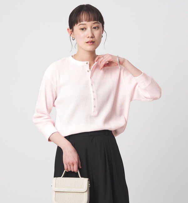 UNITED ARROWS green label relaxing「【WEB限定】＜at ease＞ワッフル ヘンリーネック 5分袖 カットソー」|Tシャツ・カットソー|
