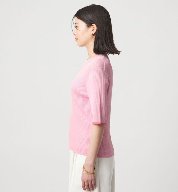 UNITED ARROWS green label relaxing「【WEB限定】＜at ease＞ソデサキ バイカラー 5分袖 プルオーバー ニット」|ニット・セーター|