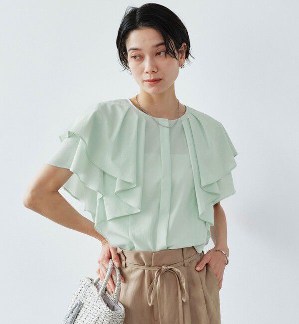 UNITED ARROWS green label relaxing「Breeze Cool  ラッフル ブラウス マシンウォッシャブル 吸水速乾 通気性 UVカット」|シャツ・ブラウス|LIME