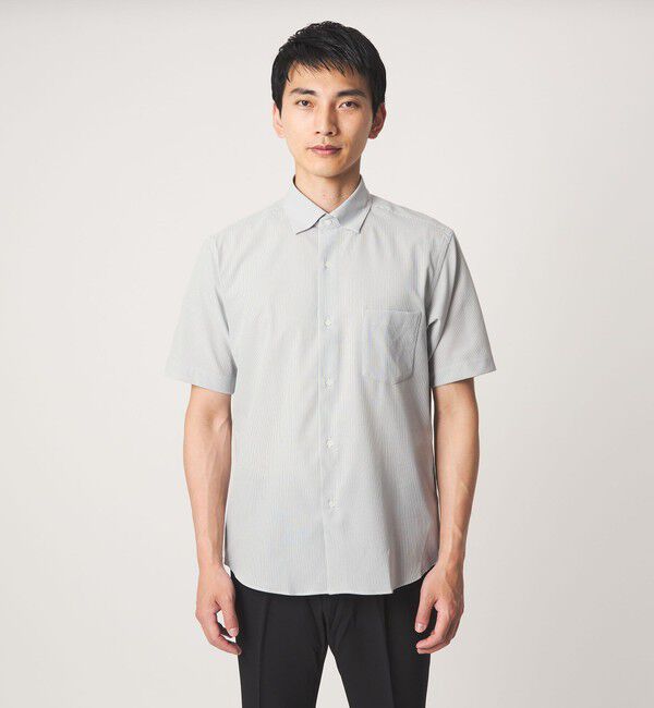 UNITED ARROWS green label relaxing「ポリエステル ラッカン ストライプ スタンダード スナップ ボタンダウン 半袖 シャツ -ストレッチ・イージ」|シャツ・ブラウス|