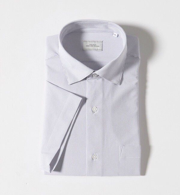 UNITED ARROWS green label relaxing「ポリエステル ラッカン ストライプ スタンダード スナップ ボタンダウン 半袖 シャツ -ストレッチ・イージ」|シャツ・ブラウス|