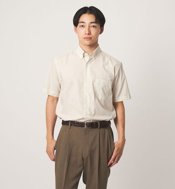 UNITED ARROWS green label relaxing「エブリット TC パナマ ストライプ スタンダード ボタンダウン ショートスリーブ シャツ -イージーアイロン」|シャツ・ブラウス|BEIGE