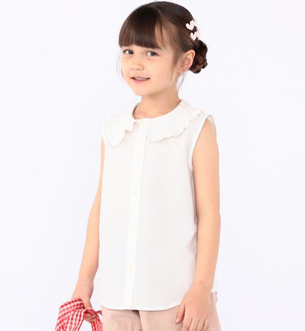 SHIPS KIDS「SHIPS KIDS:100～130cm / フリルカラー ノースリーブ ブラウス」|シャツ・ブラウス|