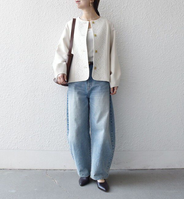 SHIPS any「SHIPS any:〈手洗い可能〉ダブルクロス レース 切替 ノーカラー ジャケット［NAVY BLUE］」|ノーカラージャケット|