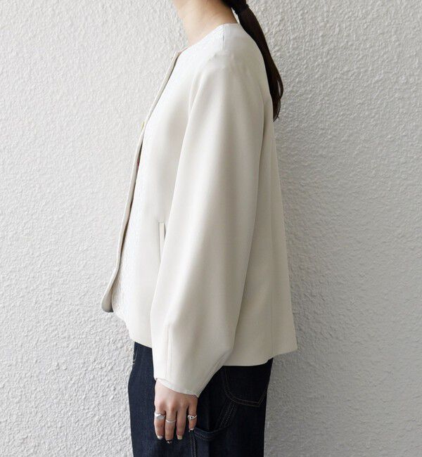 SHIPS any「SHIPS any:〈手洗い可能〉ダブルクロス レース 切替 ノーカラー ジャケット［NAVY BLUE］」|ノーカラージャケット|