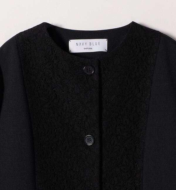 SHIPS any「SHIPS any:〈手洗い可能〉ダブルクロス レース 切替 ノーカラー ジャケット［NAVY BLUE］」|ノーカラージャケット|