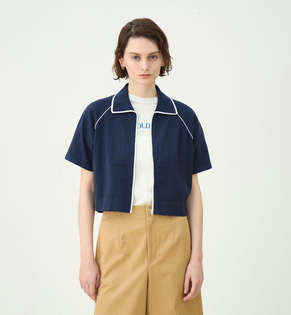 MACPHEE「パイピングニット ポロカラーカーディガン」|カーディガン|