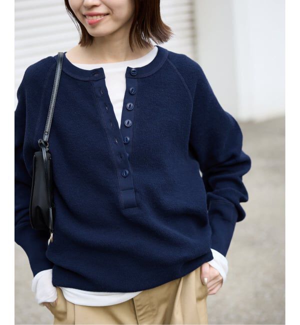 SLOBE IENA「《WEB限定カラー有り/追加》Wフェイスジャージヘンリープルオーバー」|Tシャツ・カットソー|ネイビー