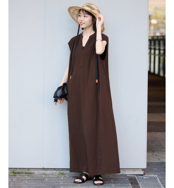 SLOBE IENA「リネン混キーネックコクーンワンピース」|ワンピース|
