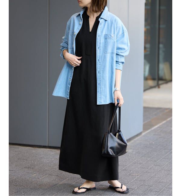 SLOBE IENA「リネン混キーネックコクーンワンピース」|ワンピース|