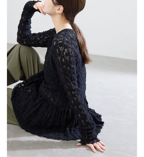 IENA「《WEB限定/追加予約》Flowerストレッチレース ペプラムプルオーバー」|Tシャツ・カットソー|