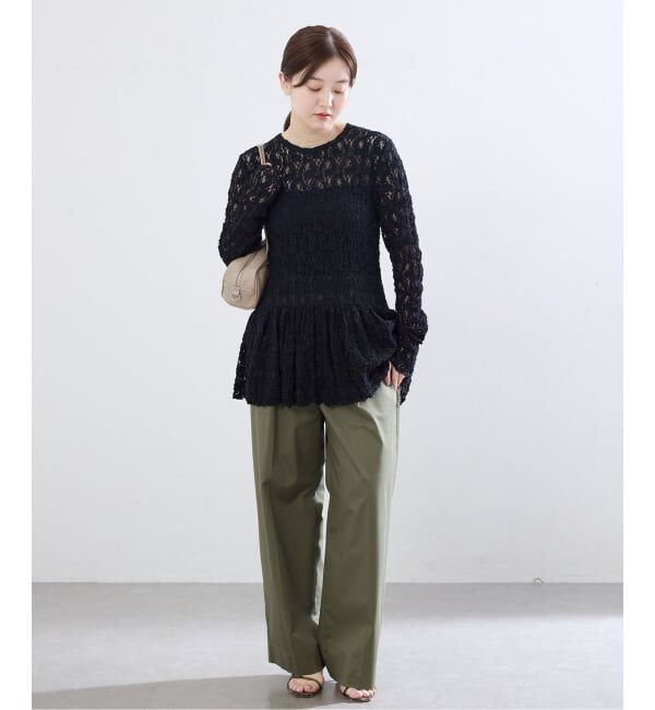 IENA「《WEB限定/追加予約》Flowerストレッチレース ペプラムプルオーバー」|Tシャツ・カットソー|