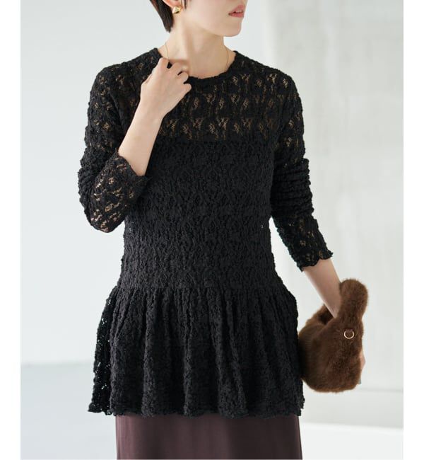 IENA「《WEB限定/追加予約》Flowerストレッチレース ペプラムプルオーバー」|Tシャツ・カットソー|