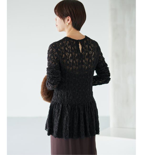 IENA「《WEB限定/追加予約》Flowerストレッチレース ペプラムプルオーバー」|Tシャツ・カットソー|