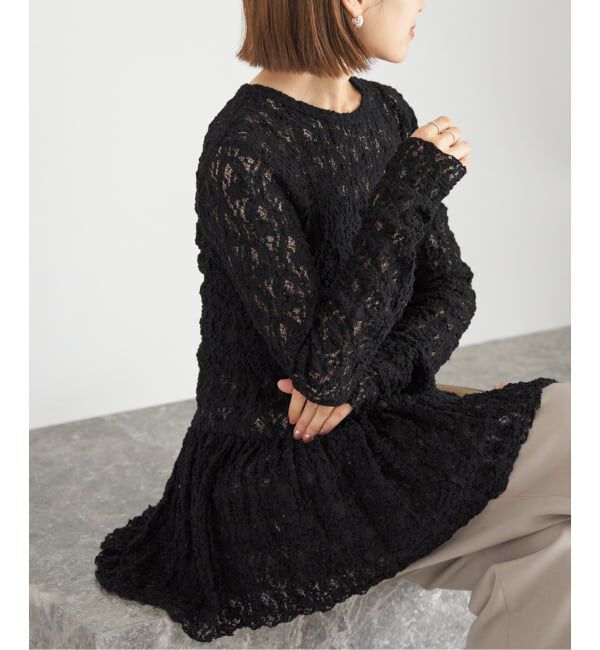 IENA「《WEB限定/追加予約》Flowerストレッチレース ペプラムプルオーバー」|Tシャツ・カットソー|