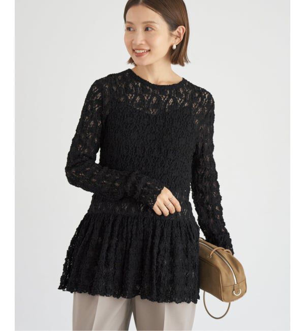 IENA「《WEB限定/追加予約》Flowerストレッチレース ペプラムプルオーバー」|Tシャツ・カットソー|