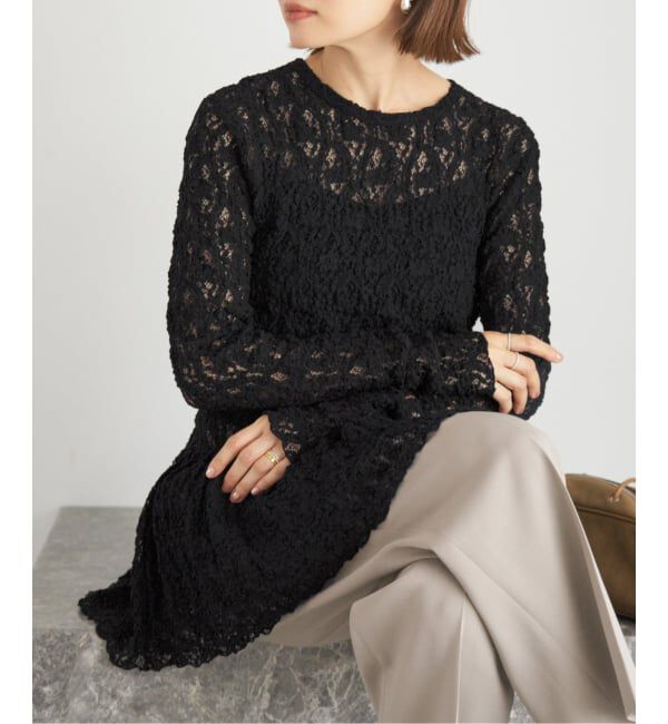 IENA「《WEB限定/追加予約》Flowerストレッチレース ペプラムプルオーバー」|Tシャツ・カットソー|