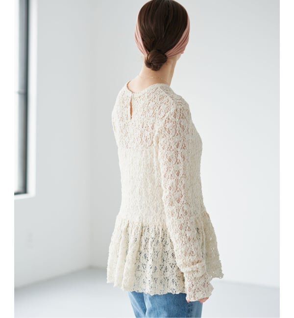 IENA「《WEB限定/追加予約》Flowerストレッチレース ペプラムプルオーバー」|Tシャツ・カットソー|