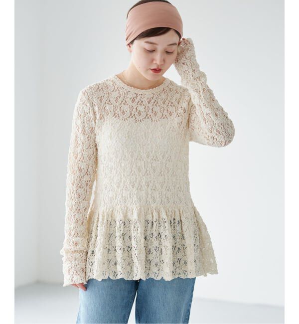 IENA「《WEB限定/追加予約》Flowerストレッチレース ペプラムプルオーバー」|Tシャツ・カットソー|