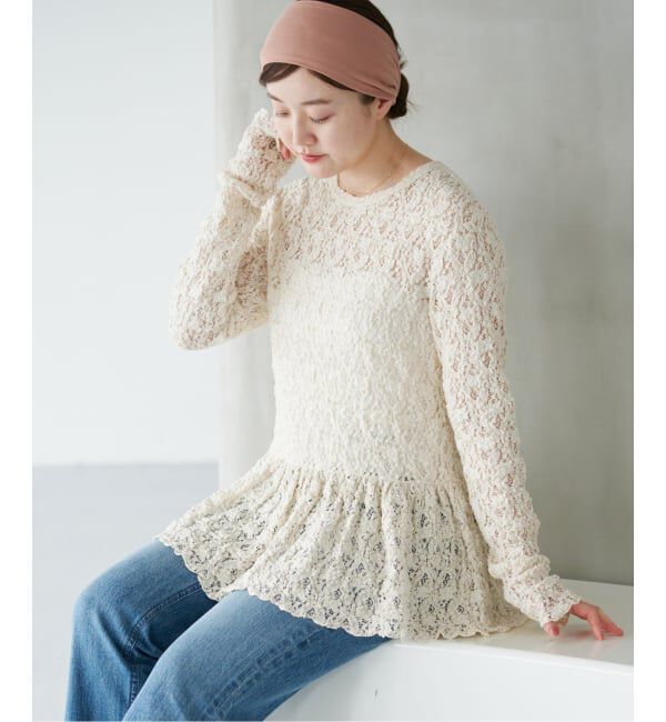 IENA「《WEB限定/追加予約》Flowerストレッチレース ペプラムプルオーバー」|Tシャツ・カットソー|